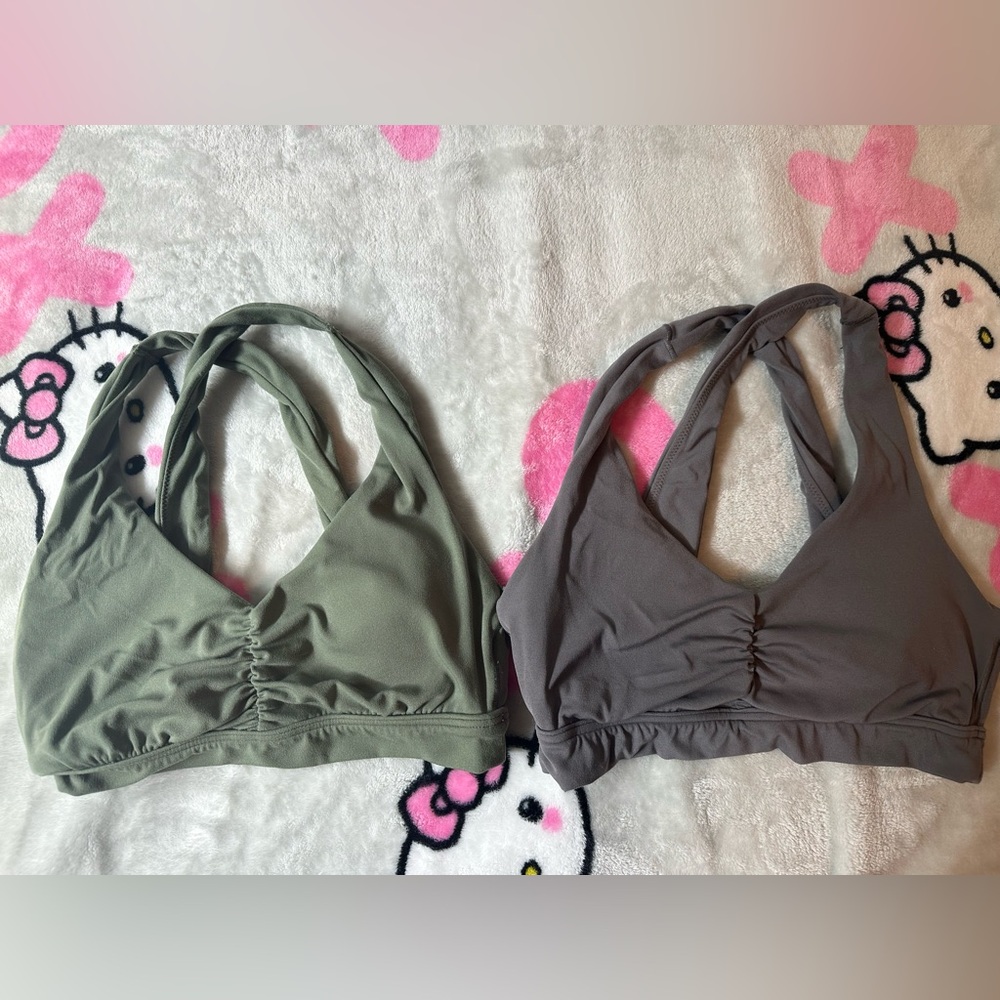 Women’s aerie army green & dark muted grey workout bra top w/ padding size small